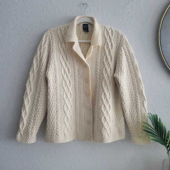 Paul James England Wool Handmade Chunky Button Down Collared Fisherman Sweater - Picture 3 of 15